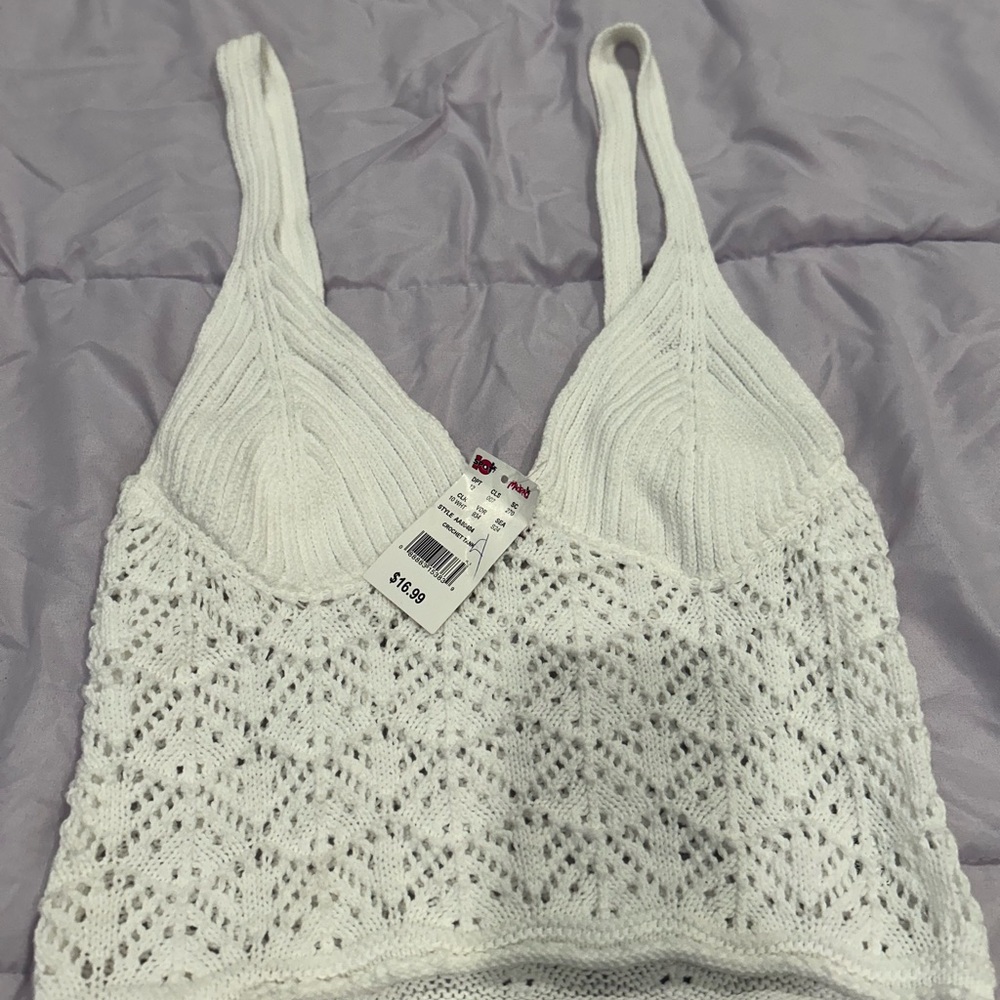 White Knit Cropped Tank Top